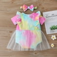 thumbnail image 3 of Odeerbi Baby Boy Girl Clothes Baby Romper Infant Short Sleeve Rainbow Tie-Dyed Tulle Bodysuit+Headbands, 3 of 8