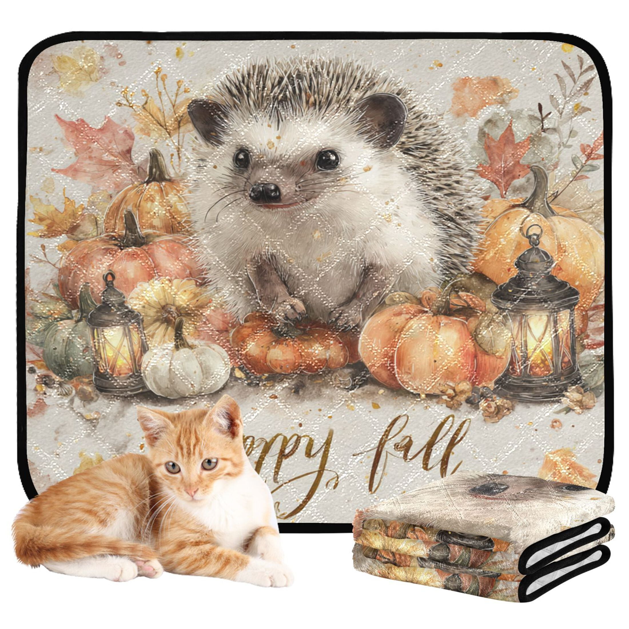 Qxltty Cute Hedgehog Cat litter Pads Pet Set of 2 Diaper Mats Center Anti-leakage Layer Absorbent Soft and Comfortable