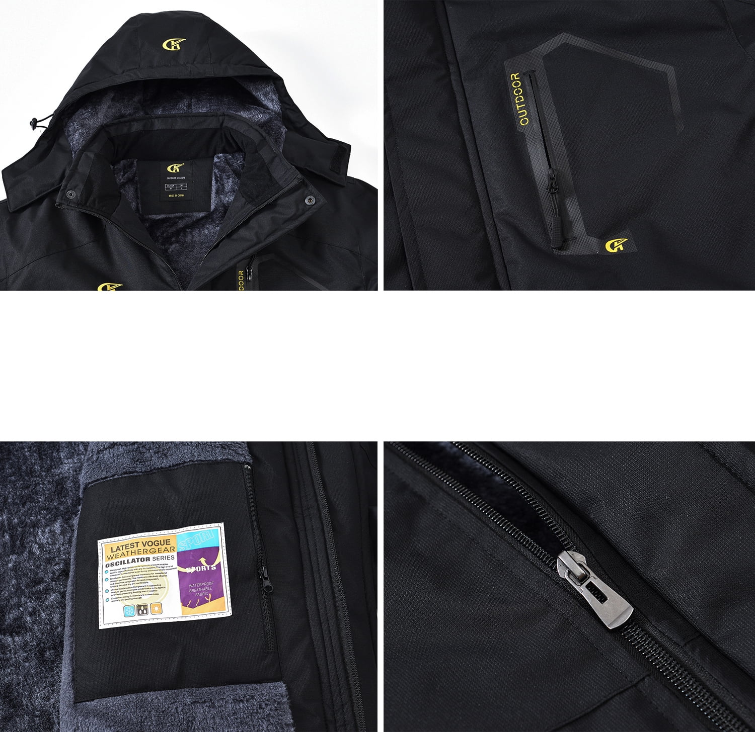 Tyhengta Men's Waterproof Ski Jacket Warm Winter Snow Coat Mountain Windbreaker Hooded Raincoat Black L