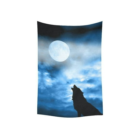 Animal Safari Wall Hangings - GCKG Glow in the Dark Full Moon Wolf Tapestry Wall Hanging Safari Animal Wall Decor Art for Living Room Bedroom Dorm Cotton Linen Decoration 40 x 60 Inches