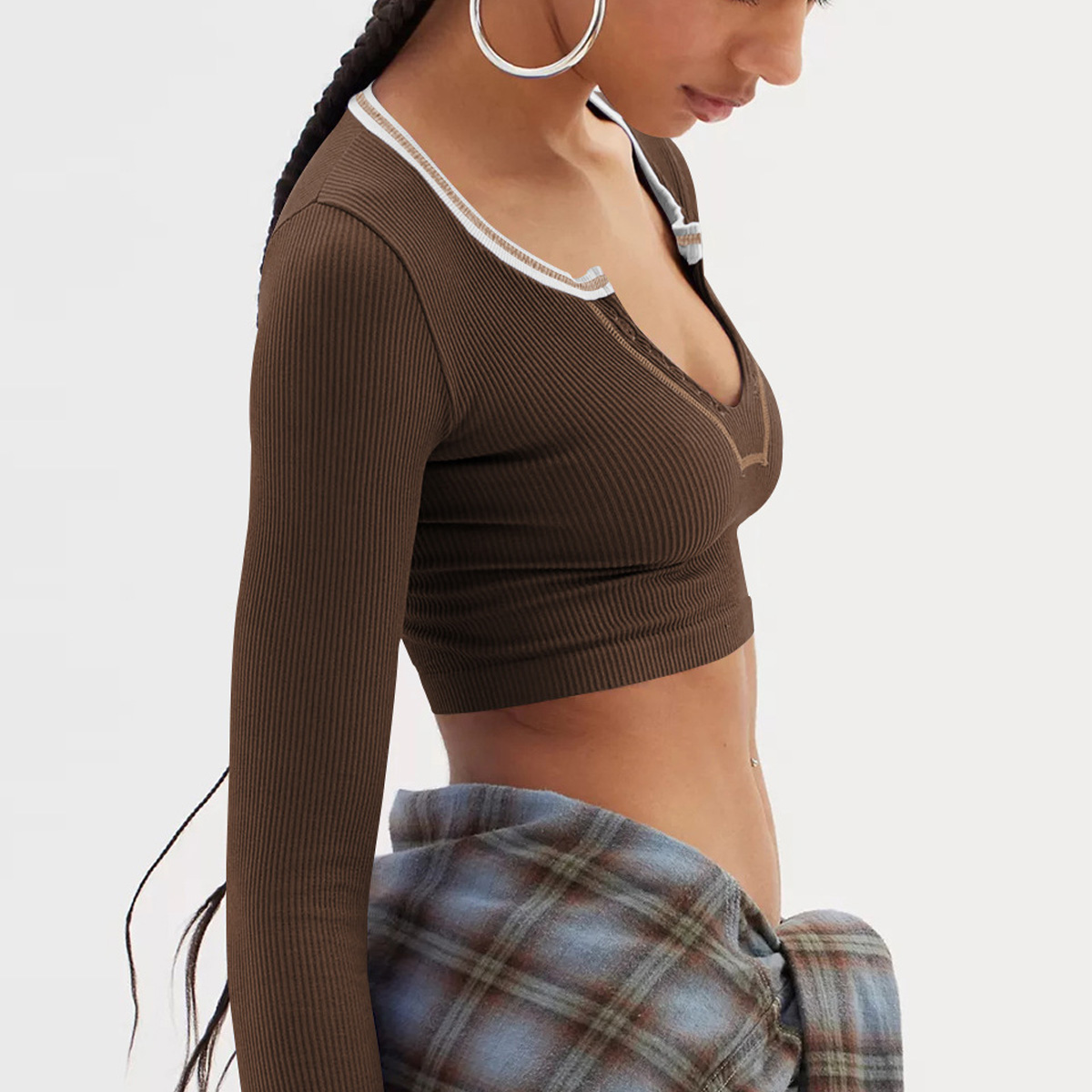 Womens Sexy Tops Long Sleeve Shirts Fitted Low Cut Tops V Neck Cleavage Fall  Shirts Blouses, XS-L - L - Walmart.com