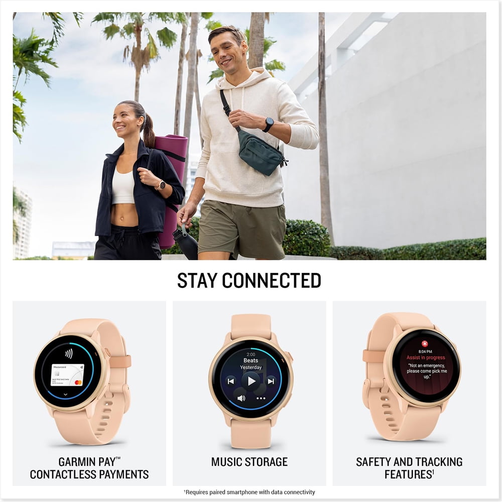 Garmin 010-02985-03 VIVOACTIVE 6 Health & Fitness GPS Smartwatch, Pink Dawn with Silicone Band Bundle with Deco Essentials Charging Dock, Type C Charger, Silicone Dust Covers & 2x Screen Protector