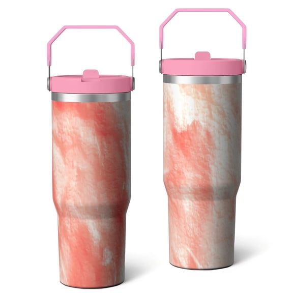 Modern Abstract Travel Coffee Cup, 30 oz Stainless Steel Insulated Tumbler with Handle, Lid and Straw, Spill-Proof Hot & Cold Retention, Ideal for Work, Daily Hydration, Gifting for Women Men