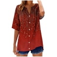 thumbnail image 2 of Fengqque Womens Half Sleeve Button V Neck Printing Shirts Short Sleeve Tops Loose Fit Blouses Women's T-shirt Red XL(XL), 2 of 5