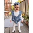 thumbnail image 5 of Loicainy Infant Baby Girl Fall Bodysuit 3 6 9 12 18 Months Crew Neck Long Sleeve Fake Two Romper and Bow Headband 2Pcs Clothes, 5 of 9