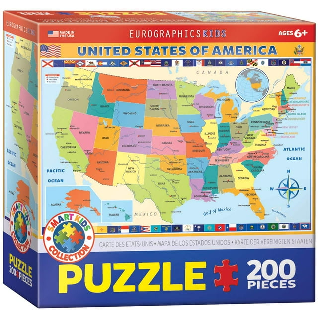 Rompecabezas EuroGraphics con el mapa de los Estados Unidos, 200 piezas