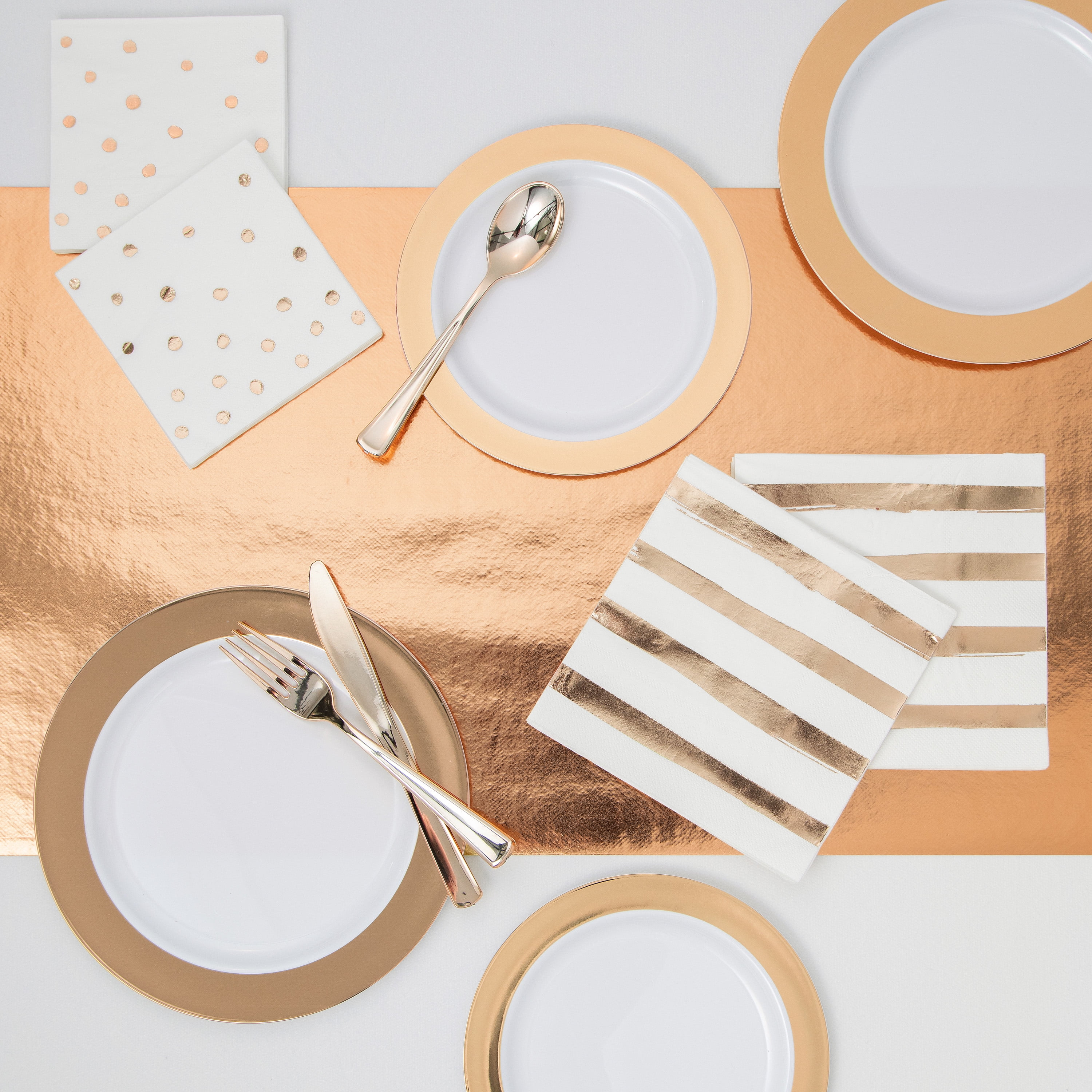 Rose Gold Plastic Party Supplies Kit, Serves 8 Guests
