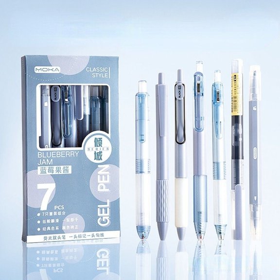 7Pcs/Set High Quality Gift Student Specific ST Tip Quick-Drying Ink Writing Tools Ballpoint Pen Gel Pen Highlighter Pen Set Neutral Pen 01
