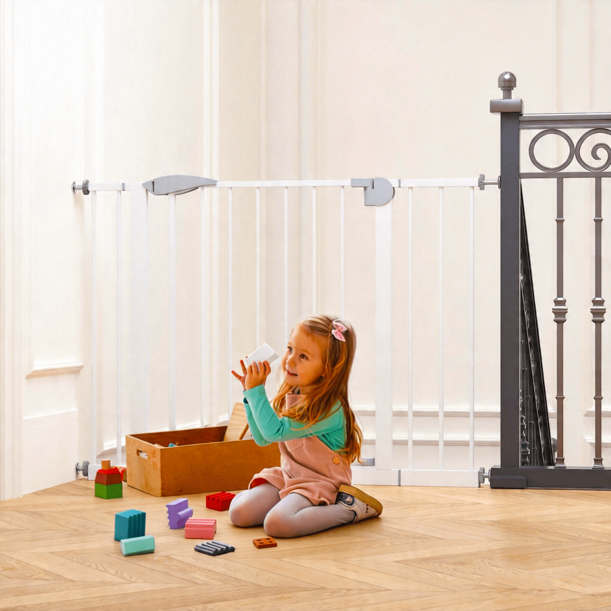 2-Pack Pressure-Mounted Baby Safety Gates Steel Walk-Through 29.5-44.1 Inch Wide Pet Child Stair Doorway Guard