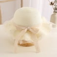 thumbnail image 3 of Sombrero de mujer con circunferencia de 56-58 cm, sombrero de verano con protección solar, sombrero de playa, sombrilla, sombrero de paja, sombrero de encaje de perlas y conjunto de bolso de paja, 3 of 5