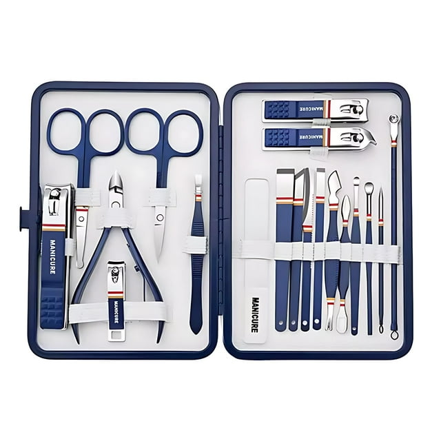 Set de cortaúñas con kit de manicura y pedicura, 19 piezas, con funda