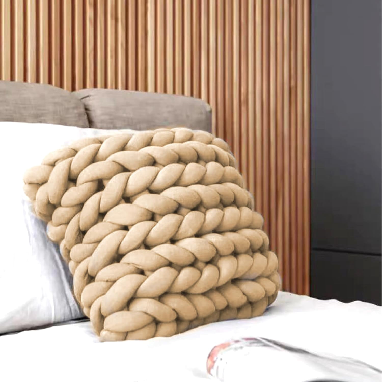 Hand Knitting Chunky Blanket Yarn : Big Twist Yarn for Arm Knitting,Soft Cozy Giant Yarn,Super Chunky Yarn for Knitting Blankets, Doormats, Pet Houses, Cushions and Rugs,26Yards,1.1 lbs (Beige)