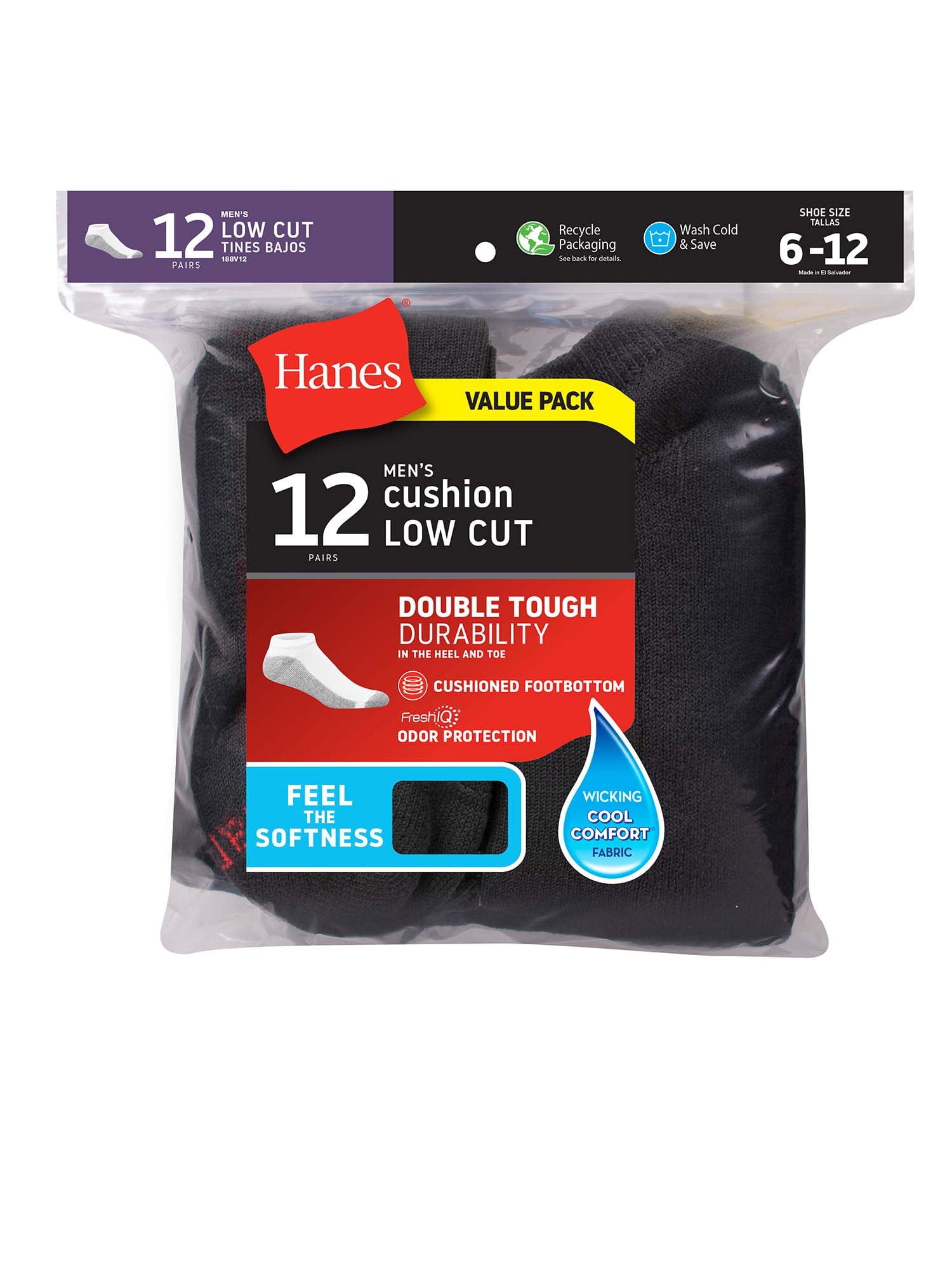 Hanes Ultimate Herrensocken 12er-Pack – FreshIQ Cool Comfort, Gepolstert & Verstärkt, Für Schuhgrößen 39-47