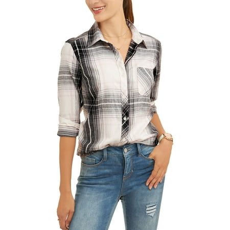 Time and Tru Women's Brushed Cotton Plaid Shirt