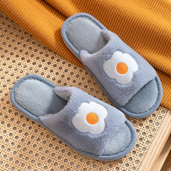 Aayomet Slippers for Women Indoor Flat Slide Slippers Comfy Open Toe House Shoes Cotton Slippes (Dark Gray, 8)