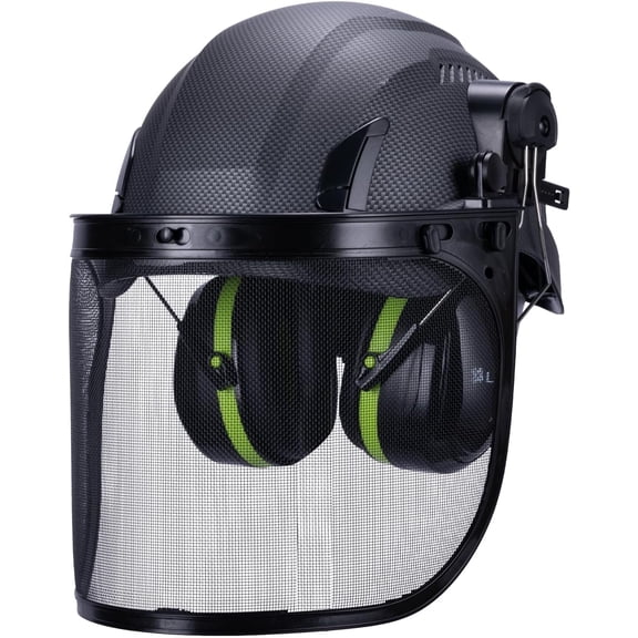 EcoPro Forestry Kit - ANSI Z89.1 Type I Class C Vented - Forestry Helmet Kit with Faceshield & Earmuffs - 3 in 1 Ideal for Arborists - Carbon Fiber