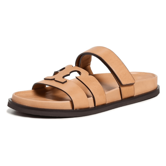 Tory Burch Women's INES Nappa Leather Sport Slides, Camello, 10