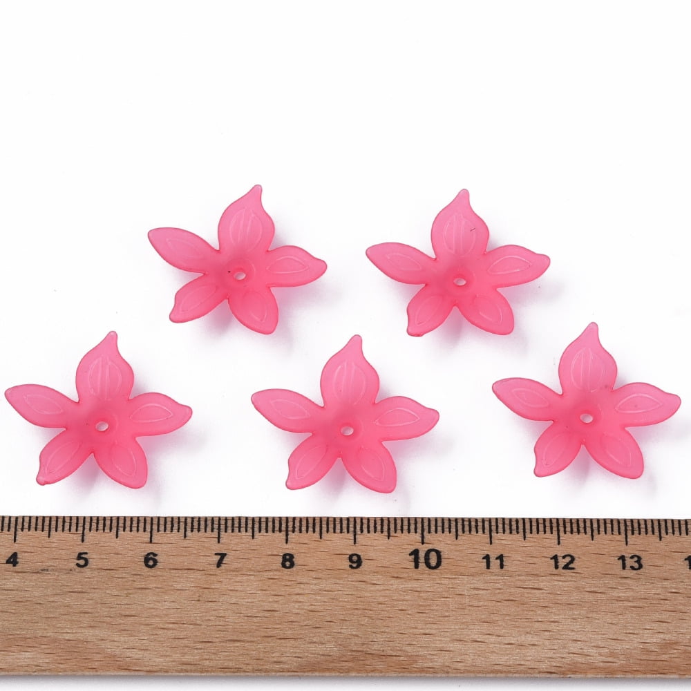Transparent Acrylic Beads Frosted Flower Cerise 26x27x6mm Hole: 1.8mm 980pcs/500g
