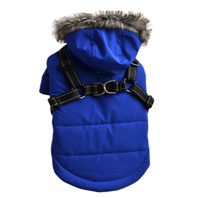 Aosijia Hooded Dog Coat with Harness Reflective Vest Jacket Winter Warm