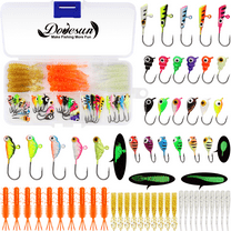 Dovesun 58 PCS Ice Fishing Kit – Jigs & Soft Lures Set Gift for Winter Anglers