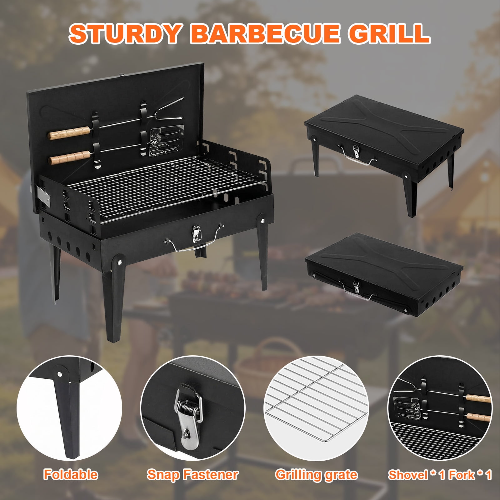 Eurhowing 15 Inch Portable Charcoal Grill, Heavy Duty Outdoor BBQ Grill, Tabletop Charcoal Barbecue for Camping, Tailgating & Picnic