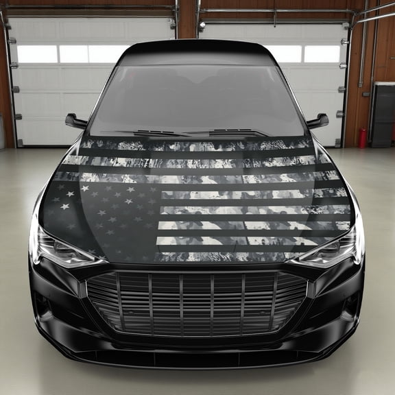 Black Camo American Flag Car Hood Sticker | Vinyl Protective Film Suitable For Large SUV and Pickup Trucks, Universally Applicable
