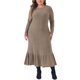 thumbnail image 1 of Vestido de Talla Grande para Mujer Agnes Orinda, Tejido de Punto Acanalado, Cuello Redondo, Mangas Largas, Dobladillo con Volantes, Vestidos Casual de Invierno, 2X Caqui, 1 of 6