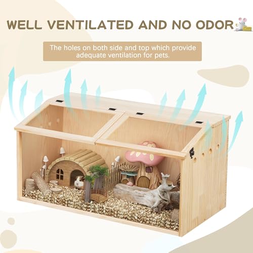 Chew-resistant wooden hamster cage. World's largest 41-inch hamster cage and habitat. Open-top, 3-sided acrylic hamster cage.