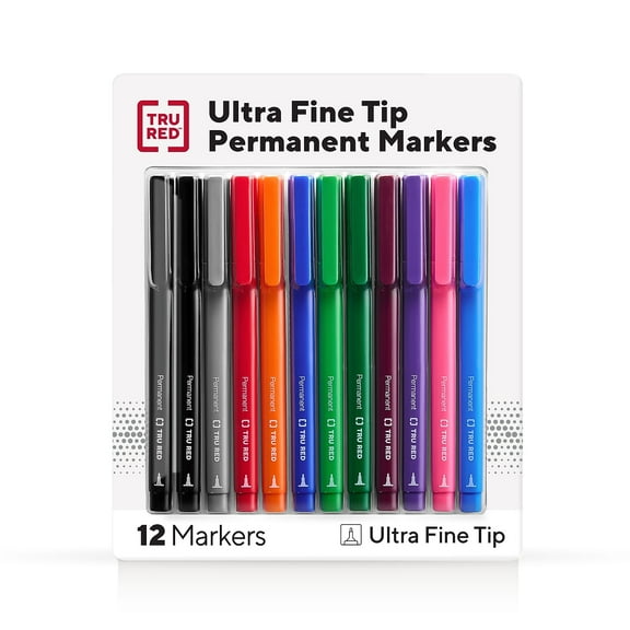 Staples TRU RED Pen Permanent Markers Ultra Fine Tip Asst 12/Pack TR54531
