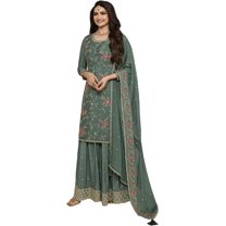 Mehndi Function Wear Indian Designer Shalwar Kameez Suits Pakistani Plazzo Dress ( Green, XXS - 34 )
