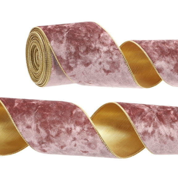 Uxcell Velvet Wired Ribbon, Gold Crushed Ribbons for Gift Wrapping and Crafts Tau Brown 4 in
