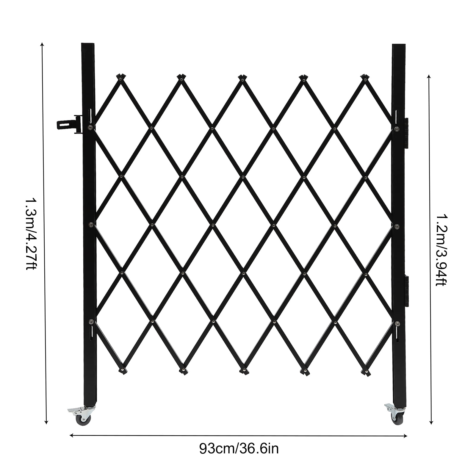 Single Folding Security Gate, 48" H x 37" W Folding Door Gate, Iron Accordion Security Gate, Flexible Expanding Security Gate, Rolling Barricade Gate, Scissor Gate or Door with Padlock
