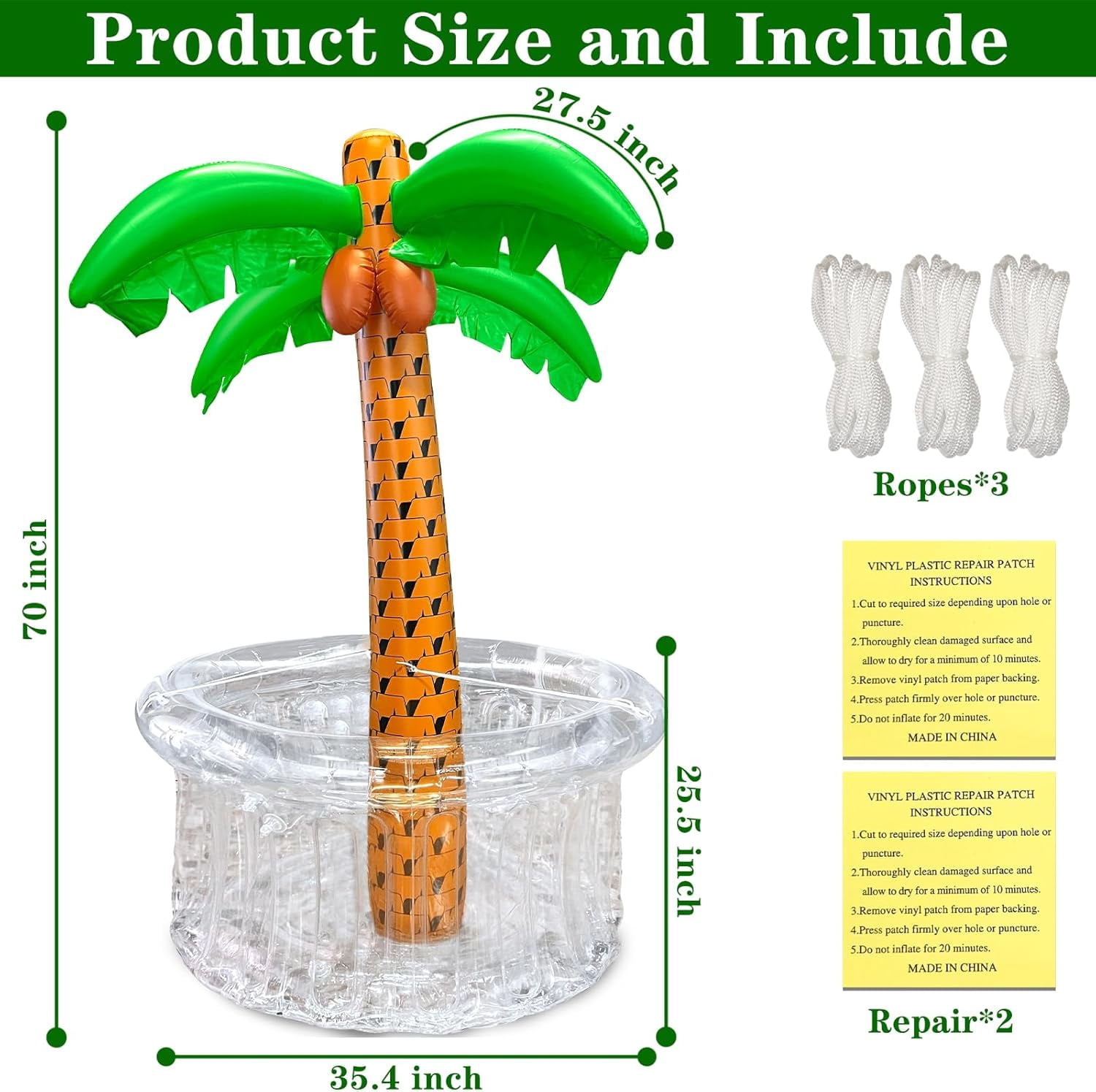 DEA  72" Inflatable Palm Tree Cooler, 200+ Drinks Super Large Capacity, Pool Party Decoration, Luau Party Decor, Beach Hawaiian Birthday Party Supplies Tropical Themed Summer Outdoor Drink Cooler