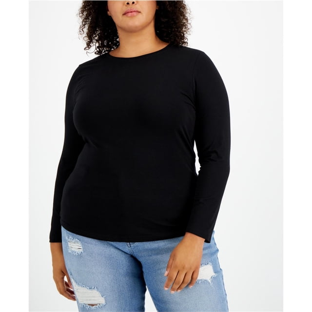 Aveto Womens Solid Basic T-Shirt, black, Plus Size, 2X