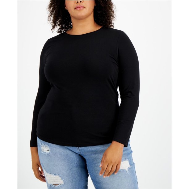 Aveto Womens Solid Basic T-Shirt, black, Plus Size, 2X