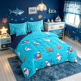 thumbnail image 2 of meiyoeat Kawaii Surfing Cartoon Shark Twin Bedding for Boys Girls, Summer Beach Marine Wildlife Bedding Comforter Set, Blue, Blue Reversible, 7-Piece, 2 of 6