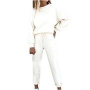 Women's 2 Piece Outfits Casual Crewneck Long Sleeve Pullover Tops and Drawstring Pants Lounge Set Tracksuit