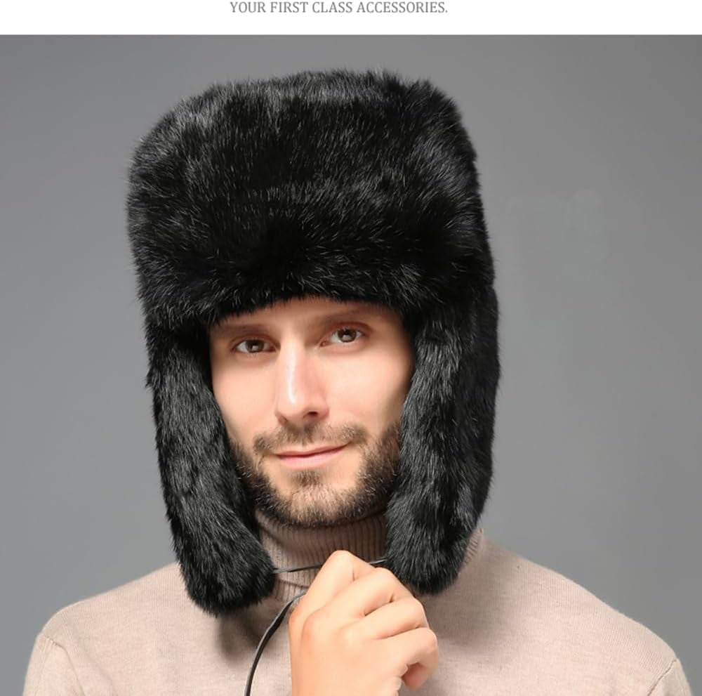 Earflap Trapper Hat for Winter Aviator Windproof Hat Ski Trooper Hat Cap Faux Rabbit Fur Cap for Men Women