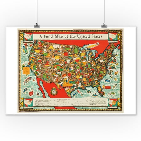 Wooden United States Map Wall Art A Food map of the United States Vintage Poster USA c. 1952 (9x12 Art Print, Wall Decor Travel Poster) ()