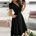 thumbnail image 3 of Bigersell Blazer Dress Women's Casual Loose Bandage Short Sleeve Solid V-Neck Ankle-Length Dress Maternity Photoshoot Dress Women's Plus Sheath Dresses, Style 8320, Black M, 3 of 5