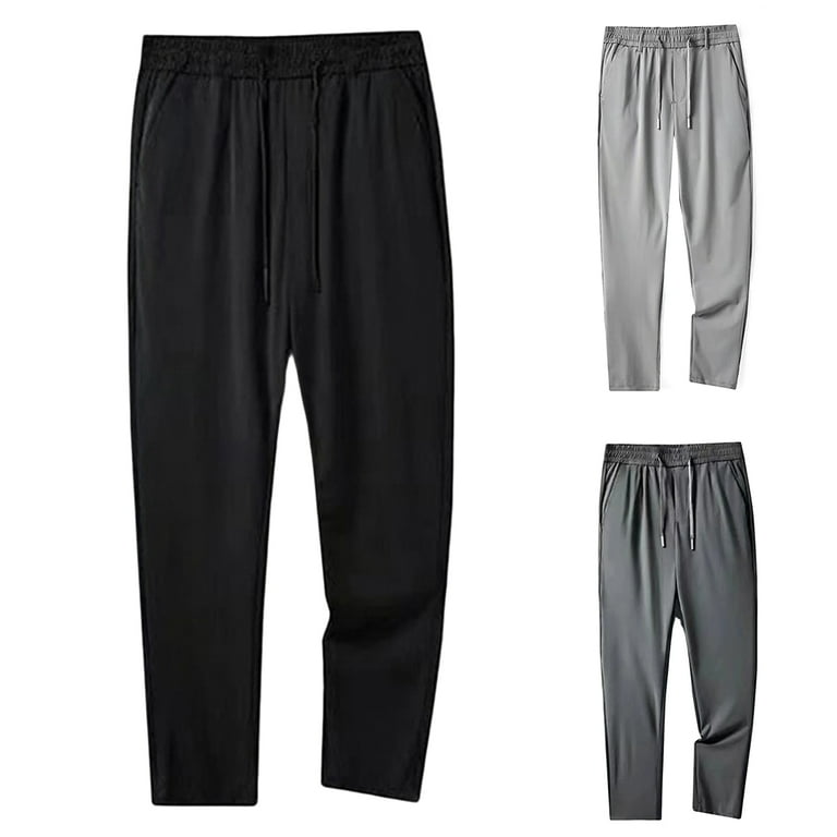 Fusipu Men Pants Solid Color Elastic Waist Loose Stretchy