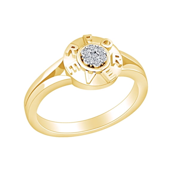 AFFY Round White Natural Diamond Accent Forever Engagement Ring 14k Yellow Gold Over Sterling Silver