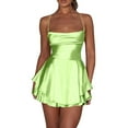 thumbnail image 1 of Vestido midi sexy de color liso y corte ajustado para mujer - Cuello en V, lazo delantero, tirantes finos, espalda abierta - Playa/Fiesta/Cóctel - S-L, 1 of 6