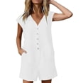 thumbnail image 5 of Women's Short Cuffed Sleeve Utility Rompers Elastic Waist Button Down Cotton Pocketed Jumpsuit White XL(XL), 5 of 7