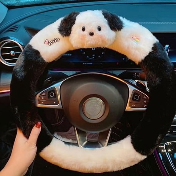 Car Steering Universal 15 inch Wheel Cover with Fluffy Gear Shift Cover Soft Warm Non-Slip Car Decoration for Women Men