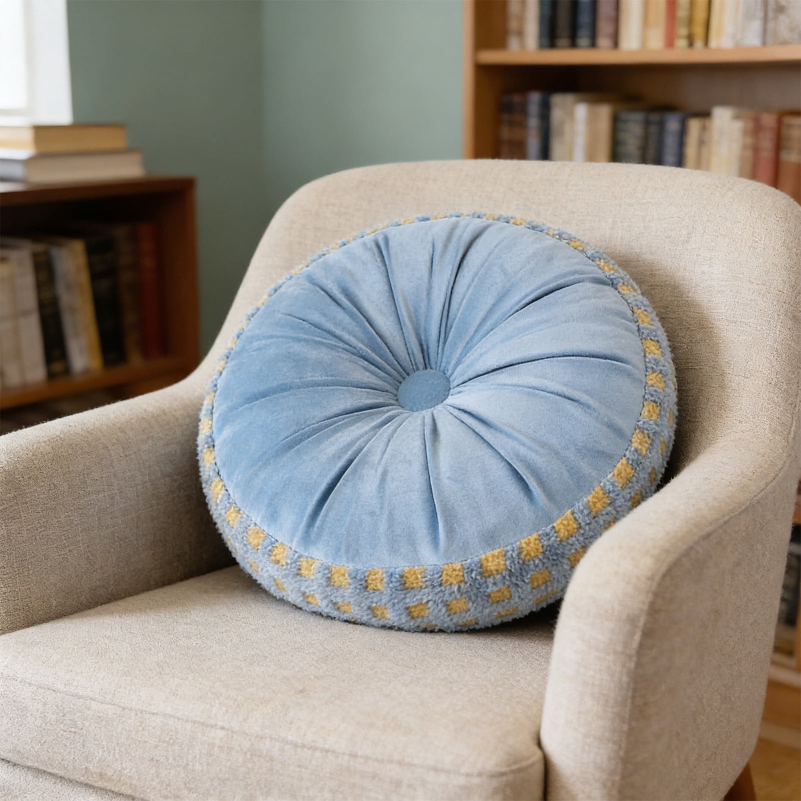 Decorative Round Throw Pillows 18in Velvet Pleated Throw Pillow Vintage Pumpkin Floor Boho Accent Chair Cushion Gift for Couch Sofa Chair Bed Home Decoration