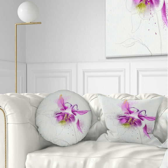 Designart Purple Aquilegia Watercolor Sketch - Floral Throw Pillow - 12x20