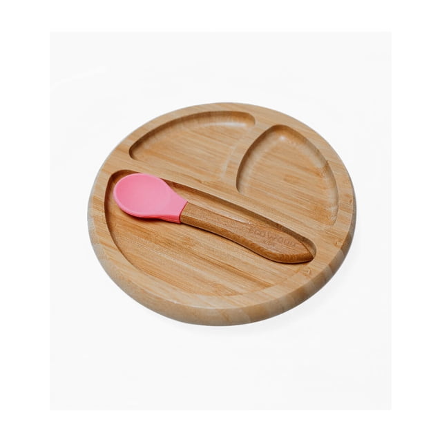 Plato Extendido Ecowood de Bambú y Base de Silicona con Divisiones para Bebe y Niño Ecowood Plato y cuchara de bambú
