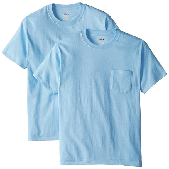 Hanes Men`s Beefy-T Adult Short-Sleeve T-Shirt (Pack of 2) 2 Light Blue