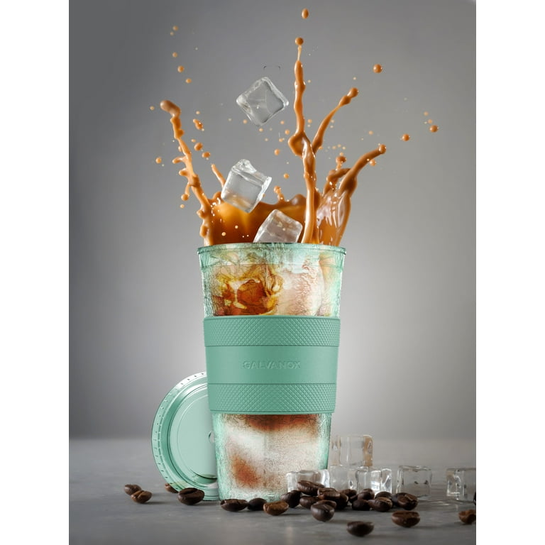 Galvanox Freezable Iced Coffee Cup with Lid and Straw - Green (16oz)